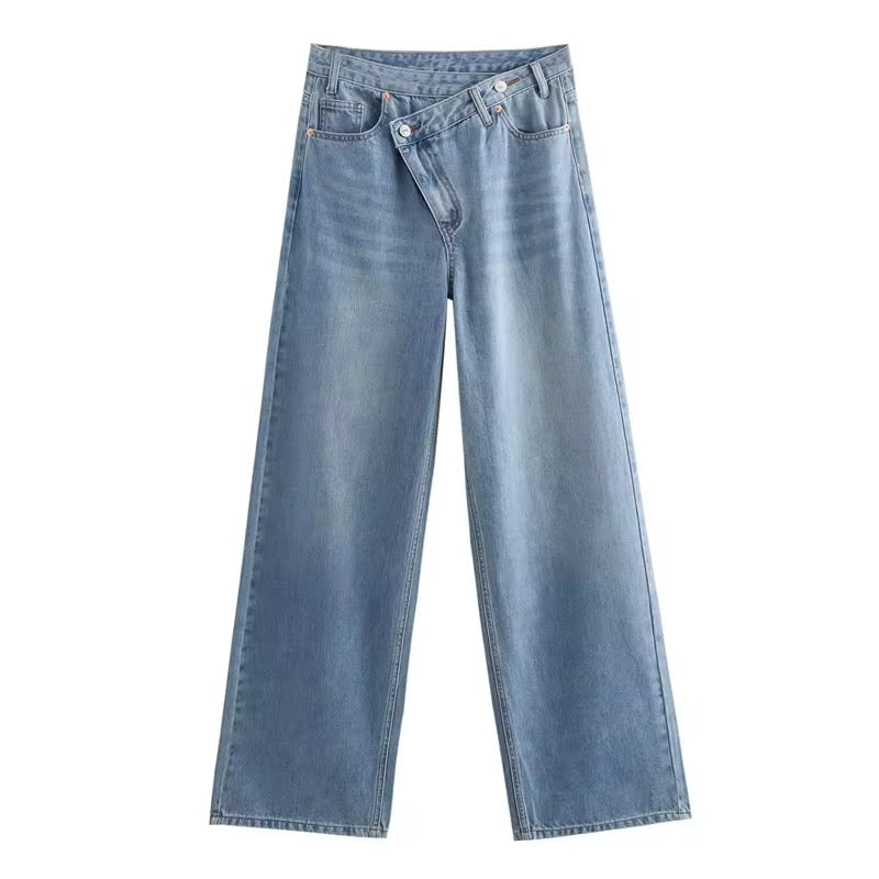 CROSS WAIST WIDE LEG JEANS