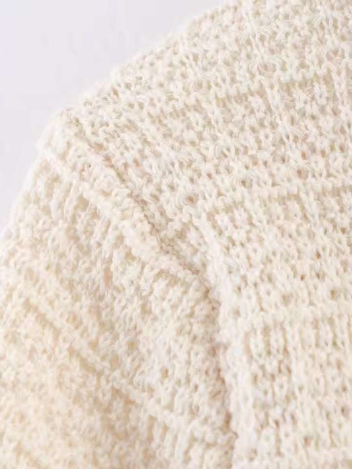 CREAM TEXTURED KNIT CARDIGAN